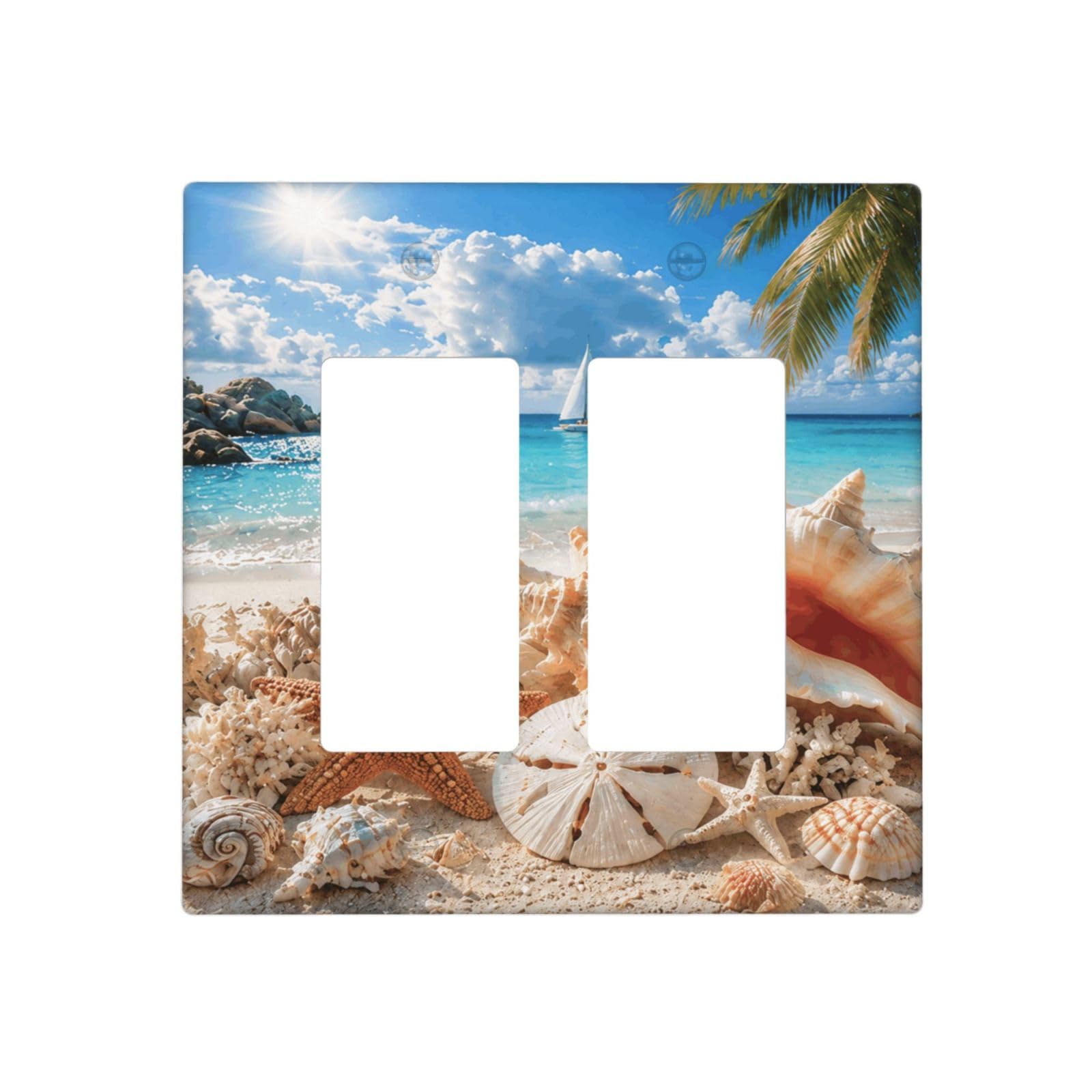 Xuejiaku Decorative Outlet Covers Beach Seashell Starfish Ocean 2 Gang Light Switch Cover Plate Double Rocker Wall Plate Coastal Tropical Gfci Switchplate Faceplate for Bedroom Home Decor