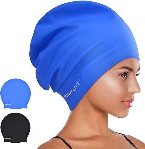Miniatura 9 de 2 PCS Swimming Cap for Long Hair, Extra Large Swimming Caps for Women & Men, Silicone Adult Swim Cap, Waterproof Swimming Hat for Dreadlocks,