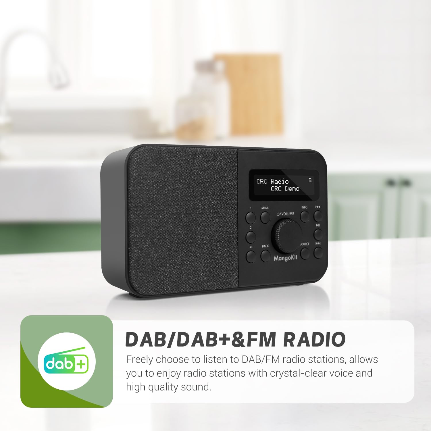 PR2S Tragbares DAB+ Digitalradio,Küchen-FM-Radio,Bluetooth-Lautsprecher,Persönliches DAB-Radio,Display,Alarm & Uhr,40 Preset-Stationen,Kopfhöreranschluss -Schwarz