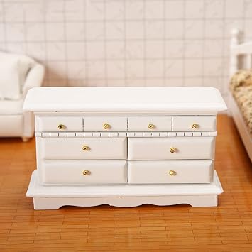 Doll House Dresser White Miniature Cabinet Dresser Decorate European Style Ingenious Eco-Friendly White