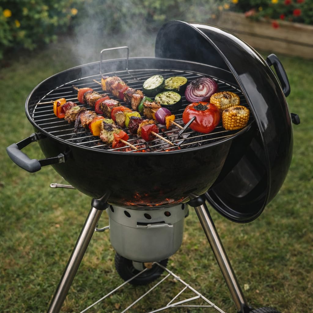 Amig - Barbacoa Portátil Fireplus de Carbón - Barbacoa Redonda con Tapa y Ruedas - Con Sistema de Ventilación y Depósito de Cenizas - Parrilla de Acero de Ø53,5 cm - Medidas: 68,4x64x100cm