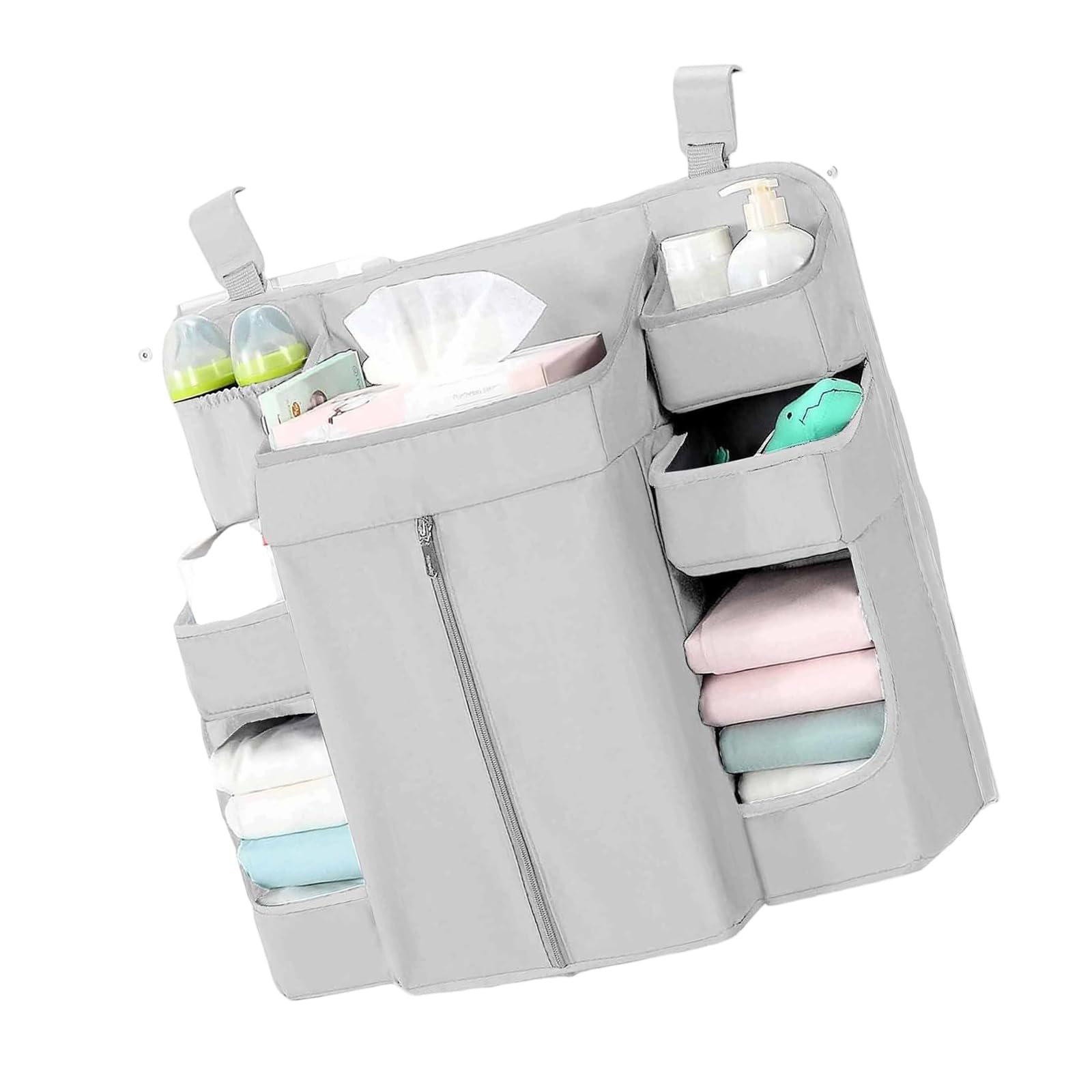 Cama de bebé sostenible con diseño de bolsillo grande y correas ajustables para ropa, juguetes, pañales, accesibilidad, soportes para pañales colgantes