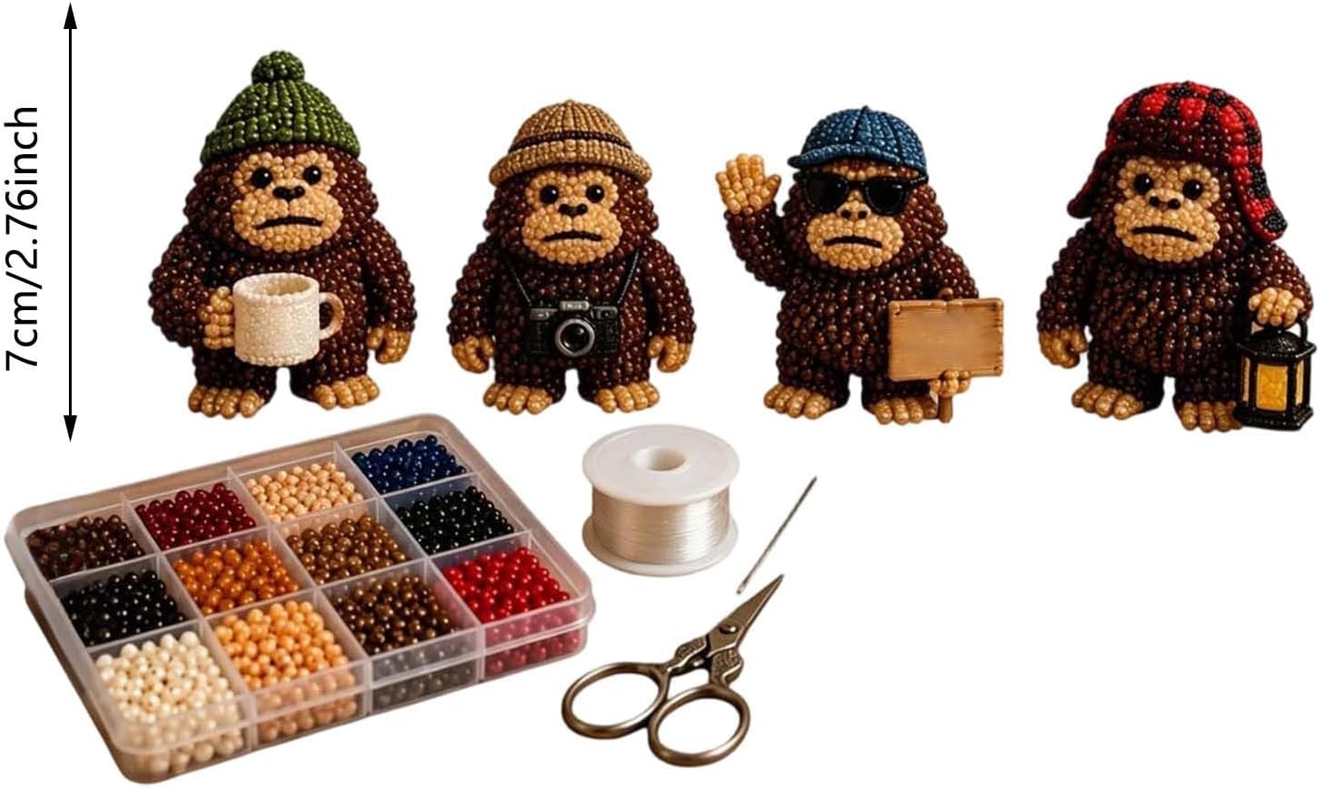 Tiny 3D Beaded Animal DIY Kit, Creative Beaded Mini World 3D DIY Kit Collection, Petite Beaded Gnomes Birds Highland Cow Halloween Craft Kit, DIY Creative Jewelry Art Craft Gifts (Monkey) image 2