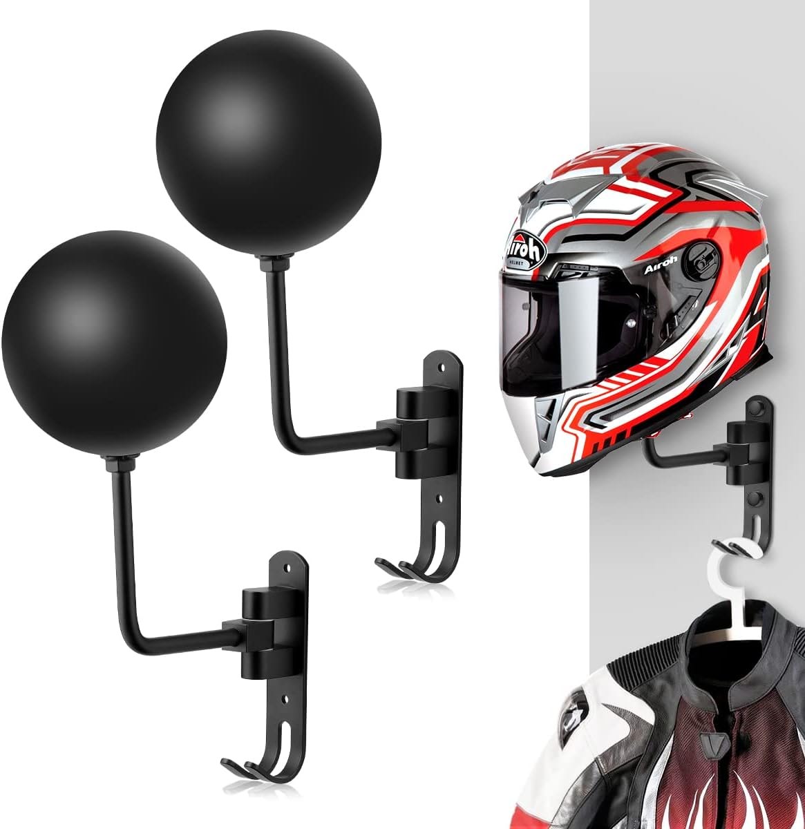 Magicfour Helmet Holder, Helmet Holder for Bike 180 Degree Rotation Helmet Rack Motorcycle with 2 Hooks Helmet Hanger for Coats, Caps, Baseballs and Rugby Helmet : Automotive