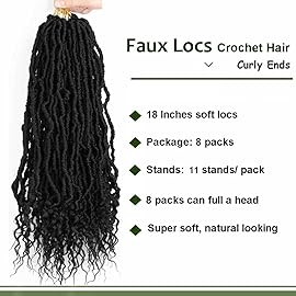 8 Packs Faux Locs Crochet Hair Curly Ends 18 Inch Soft Locs Crochet Dreads Boho Braids Crochet Faux Locs Hair for Women (18inch(pack of 8), 1B)
