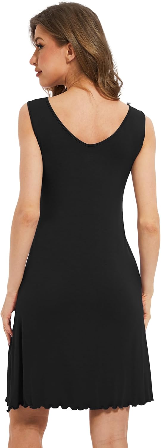 GYS Sleeveless Nightgowns for Women Soft Viscose Sleepwear Pleated Tank Sleep Shirts V Neck Pajama Dress - Image 2