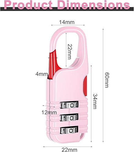 Miniatura 2 de Juego de 3 cerraduras pequeñas de combinación de 3 dígitos para gimnasio, casillero, impermeable, para mochila, diario, cremallera, negro, azul, rosa