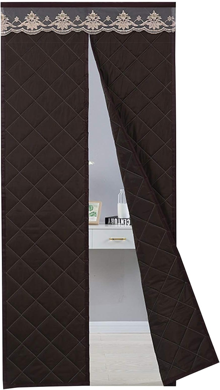 WZLL Magnetic Thermal Door Curtain, Self-priming Insulated Door Curtain Automatic Closing Winter Air-conditioned Room Warm Cotton Curtain Easy To Install (Color : Brown, Size : 110x210cm)