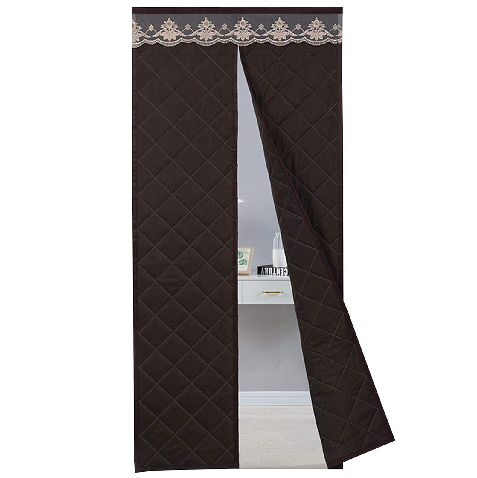 WZLL Magnetic Thermal Door Curtain, Self-priming Insulated Door Curtain Automatic Closing Winter Air-conditioned Room Warm Cotton Curtain Easy To Install (Color : Brown, Size : 110x210cm)