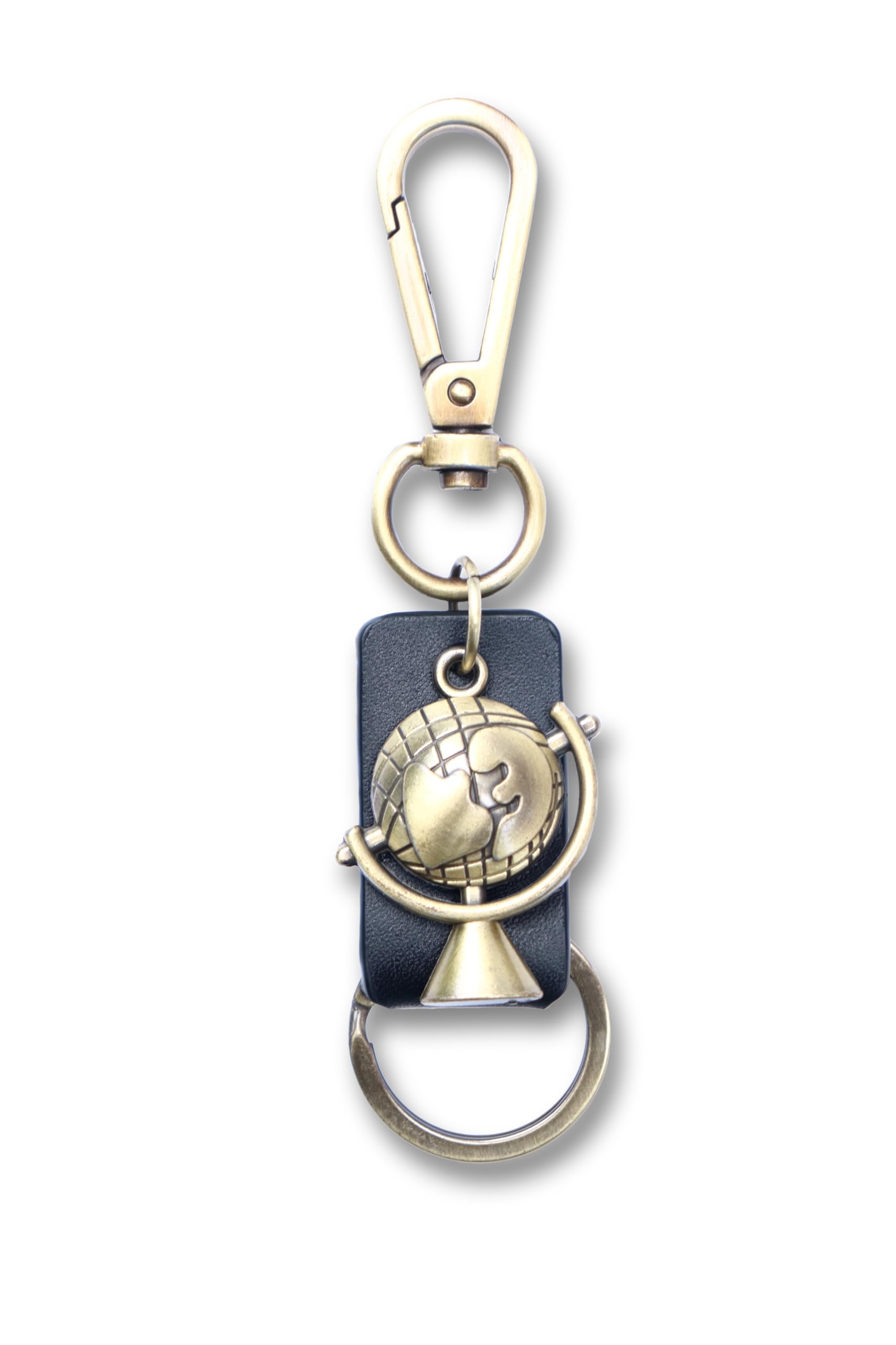 AuPra Globe Keyring Gift for Women & Men | Handmade Black Leather World Key Ring | Vintage Charm for Home, Car & Door Keys | Keychain Present for Her & Him