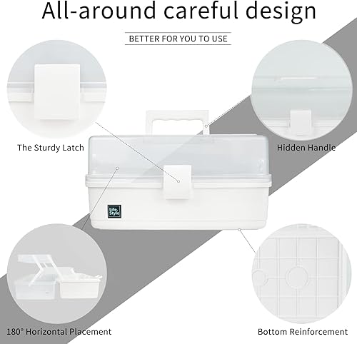 Miniatura 3 de Creahaus Caja de almacenamiento organizadora de manualidades de 13 pulgadas con 3 capas, caja de herramientas de plástico multiusos con asa para