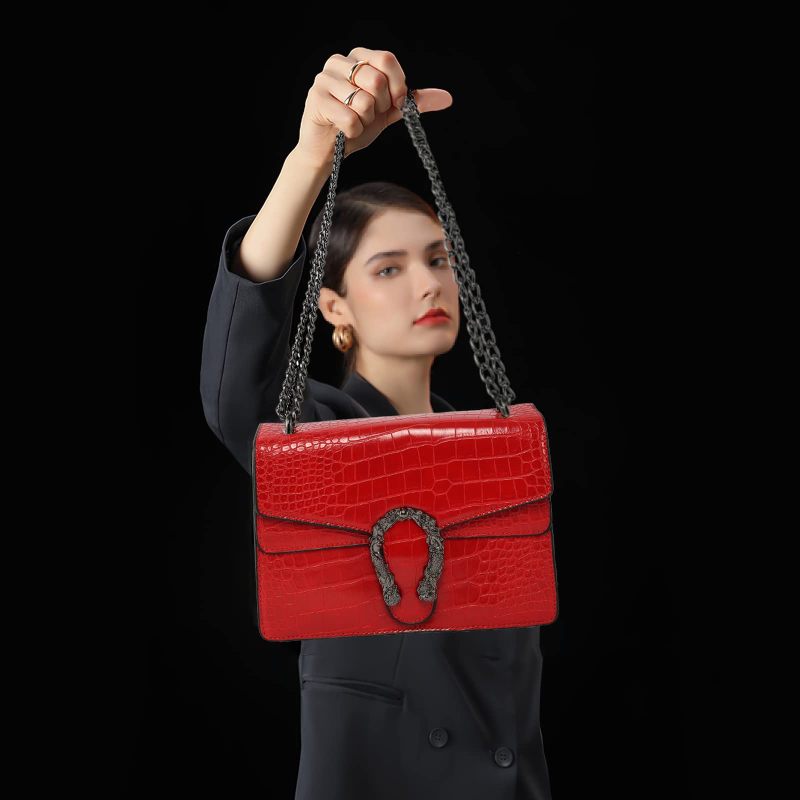 Bolso de noche de hombro para mujer, bolso pequeño con correa de cadena estampada de serpiente