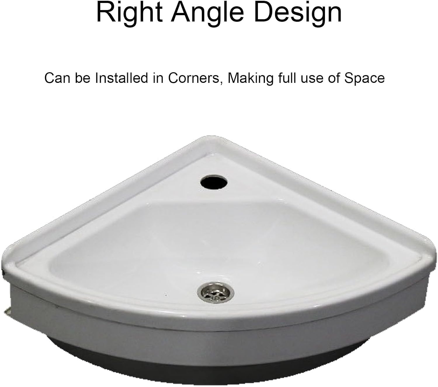 Wall Mounted RV Sink, Acrylic Camper Sink, Triangle Corner, with Folding Faucet and Right Angle Drain, for RV, Truck, Boat 15x15x7in