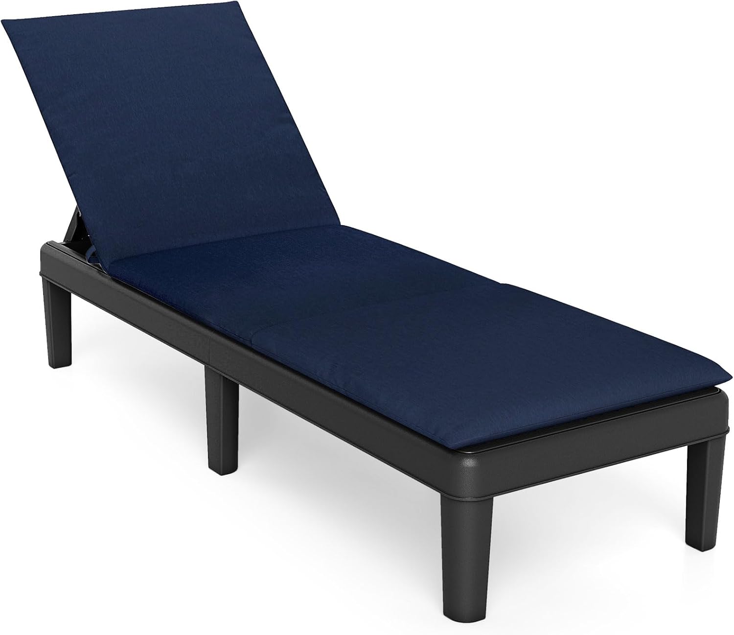HAPPYGRILL Outdoor Chaise Lounge Chair Rattan Recliner Lounger with Removable Cushion & 3-Level Adjustable Backrest, Patio Tanning Chair (Black & Navy,1)