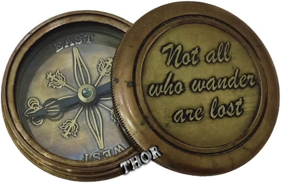Nautical Navigational Not All Who Wander are Lost Antique Maritime Pocket Compass Rustic Vintage Home Decor Gifts