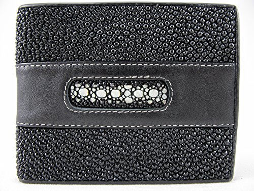 Genuine Row Diamond Stingray Skin Leather Soft Bifold Wallet (Black)2