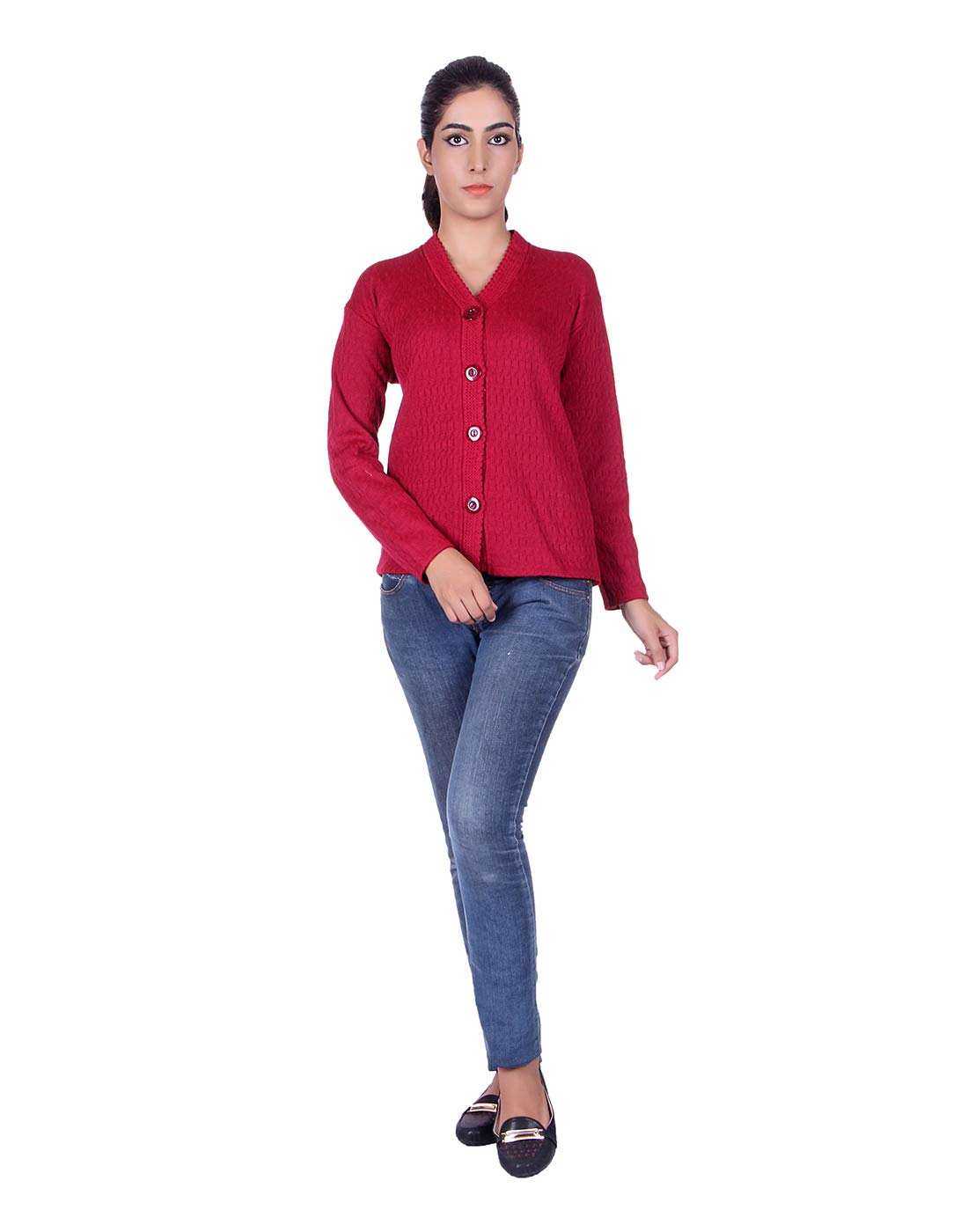 eWools Women's Wool V-Neck Cardigan (H3-M_Maroon_Medium) - Image 2 thumbnail