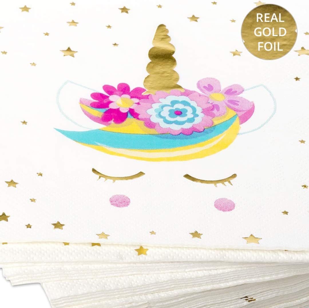 Andaz Press Tableware Unicorn Party Plates and Napkins Set, 24 Piece Set 9-Inch Plates, 7-Inch Plates, and Bulk 40-Pack 6.5-Inch Lunch Napkins, Unicorn, Princess, Pony Birthday Party Decorations Kit