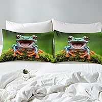 Vista 4 de Feelyou Juego de funda de edredón de rana con diseño de anfibios tropicales, funda de edredón con temática de animales 3D para niños y niñas