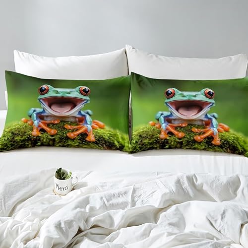 Miniatura 4 de Feelyou Juego de funda de edredón de rana con diseño de anfibios tropicales, funda de edredón con temática de animales 3D para niños y niñas,