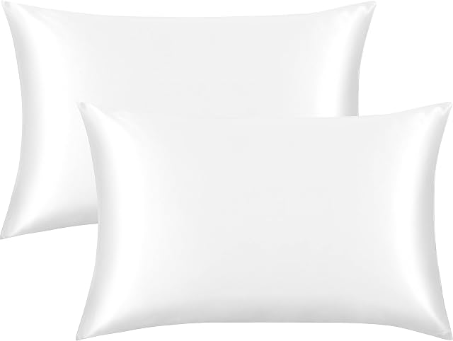 FLXXIE 2 Pack Satin Pillowcases for Skin and Hair, Luxurious and Silky Queen Pillow Cases with Envelope Closure, White, 50x75 cm