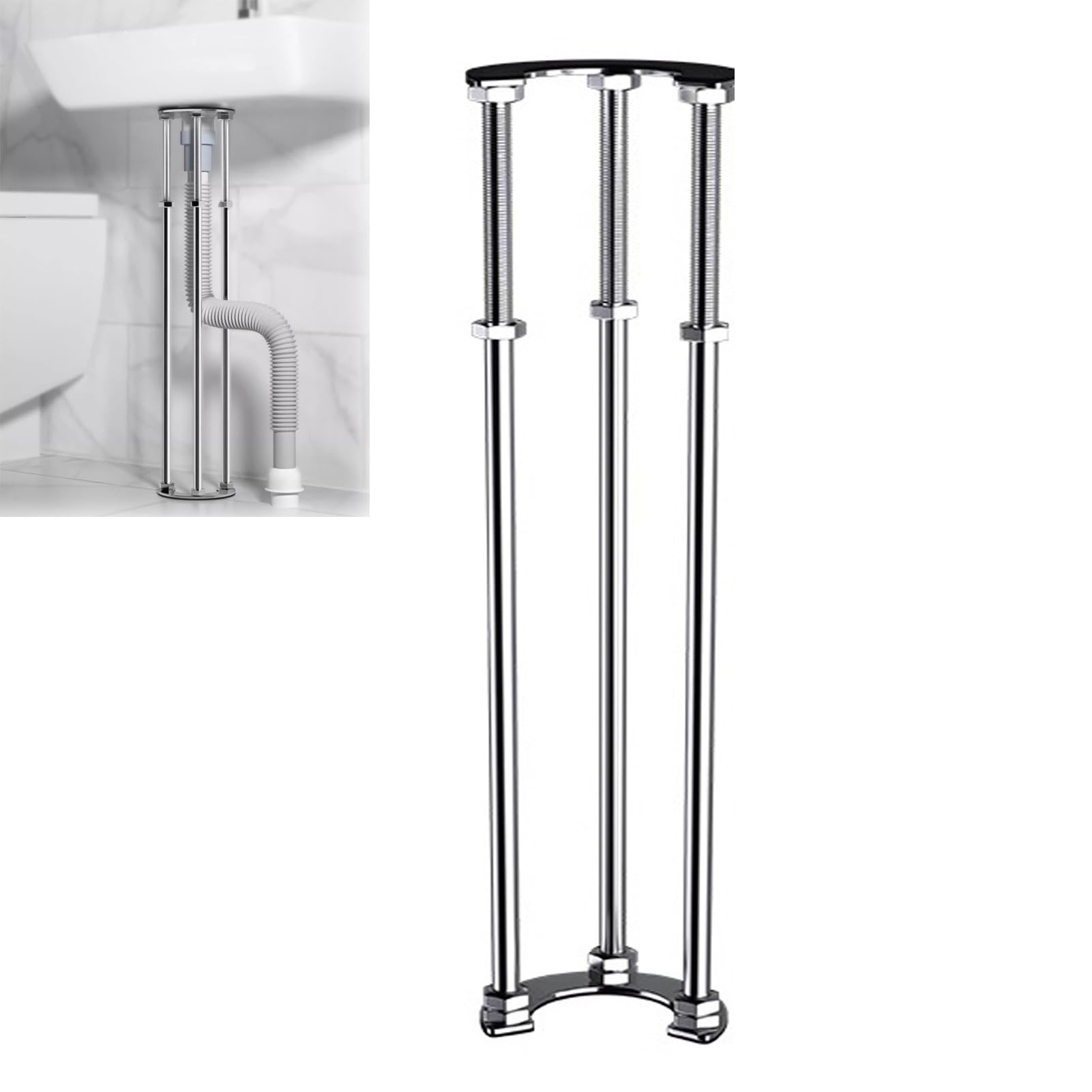 Regulowany drążek do zlewu pod ziemią - nogi i wspornik ze stali nierdzewnej, odpowiednie do kuchni i łazienek - średnica 12 cm, pasuje do zlewów od 53 do 63 cm