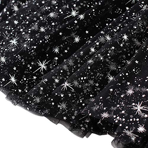 Women Starry Sky Gillter Midi Tulle Skirts High Waist Double Layer Mesh Tutu Sequin Skirts A-line Pleated Skirts3