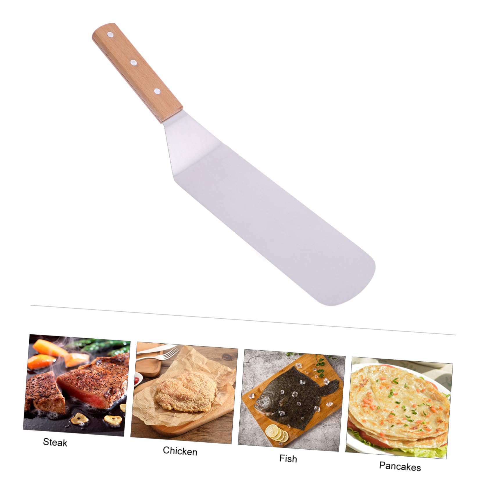 Pizzaschaufel Satz mit 5 Teilen aus Edelstahl und Holzstiel | Brotschaufel, Steakschaufel und Pfannenwender, Hitzebeständiger Griff, für Küche