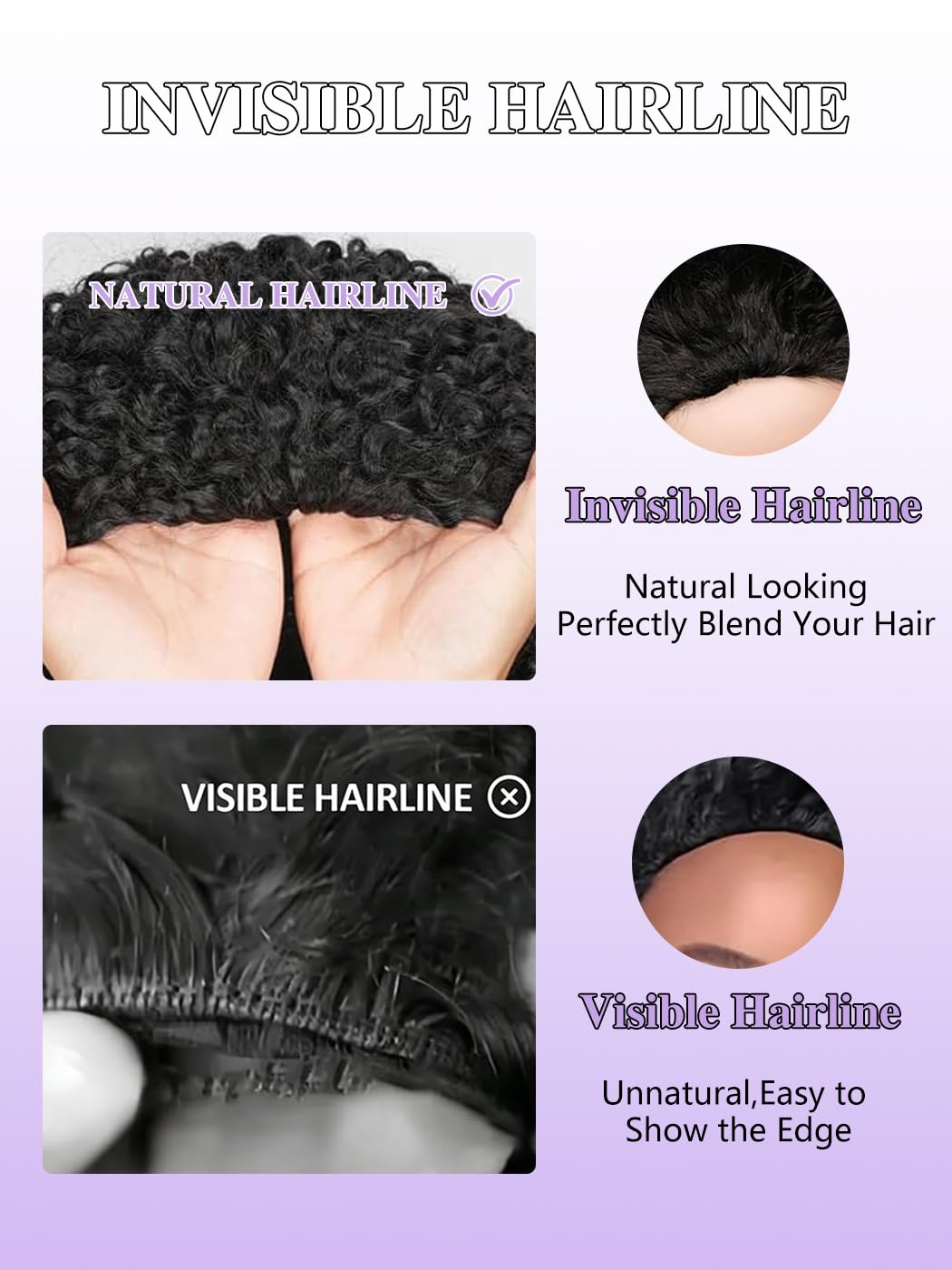 20 Inch Kinky Curly Half Wig Human Hair 200% Density Glueless 3 IN 1 Design with Drawstring & Seamless Clip Ins, Flip Over No Glue No Lace Protective Hairstyle for Black Women