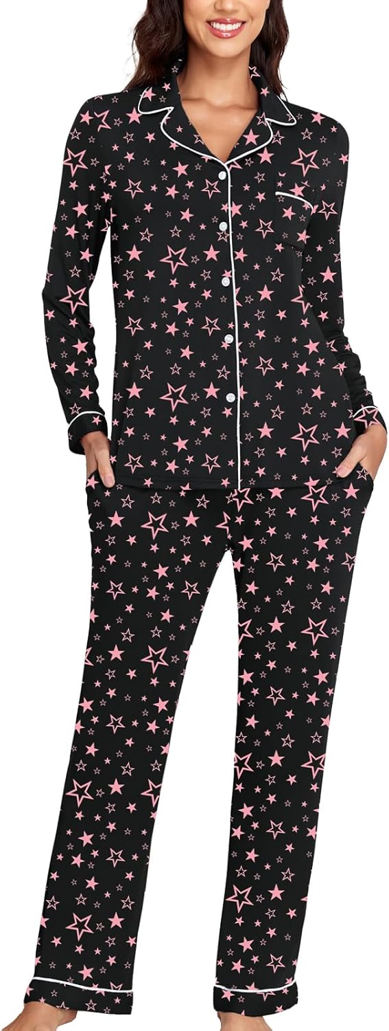 Veseacky Women Ribbed Knit Pajamas Set Lounge Set 2-Piece Warm Sleepwear Nightwear Soft Fleece Pjs Set S-XXL