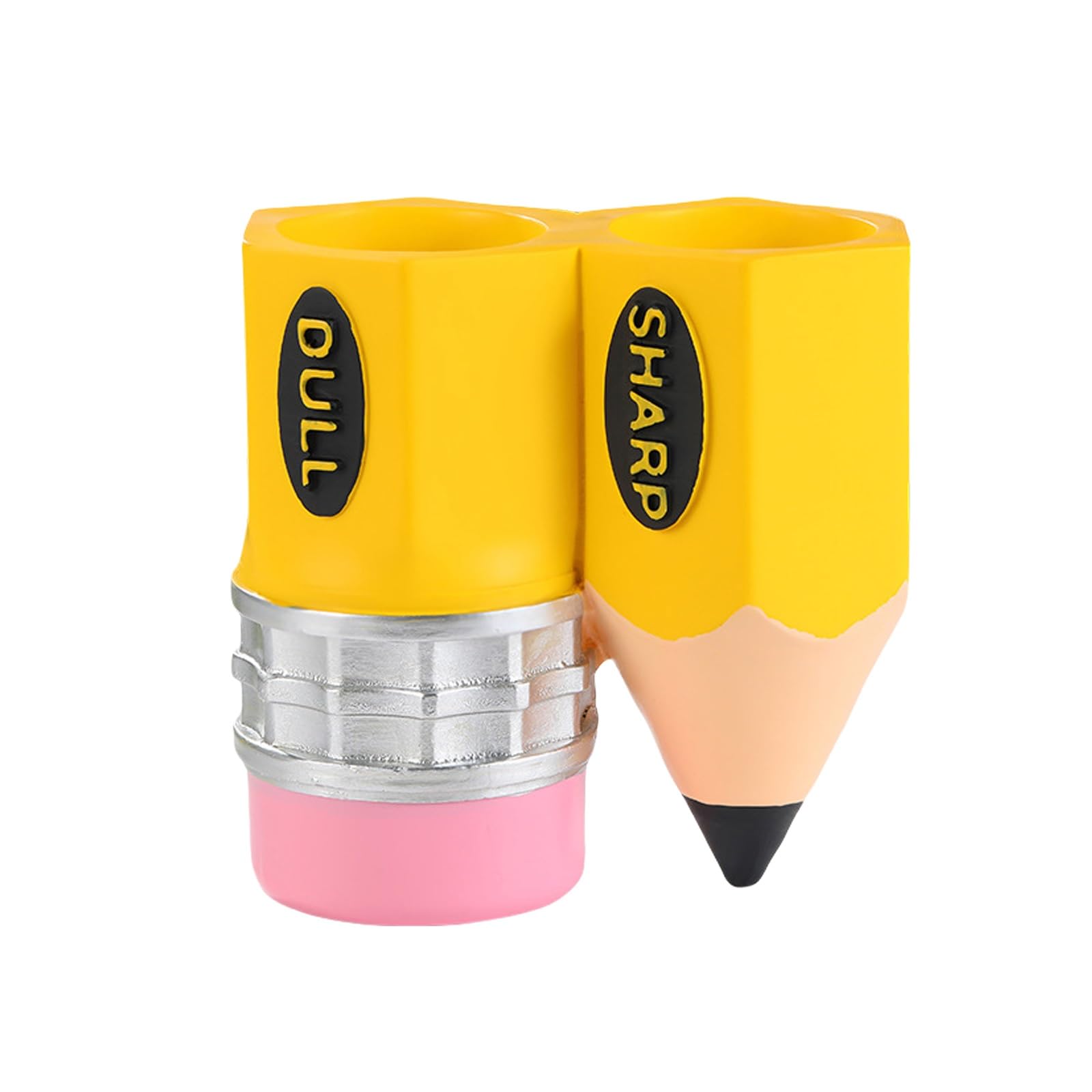 Sharp and Dull Pen Holder, Unique Pencil Shaped Pencil Holder, Pencil Organizer Container, Creative Resin Crafts Pencil Holder, Funny Novelty Dispenser, for School Teacher Student Office(Yellow)