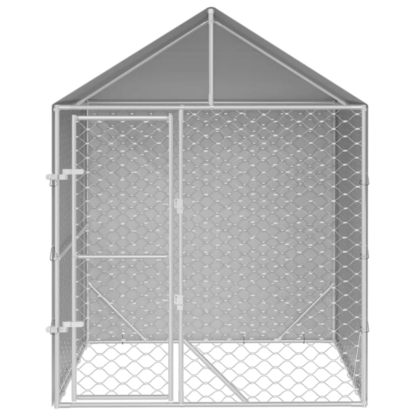 Gabbia per Cani con Tetto Kennel per Cani da Esterno Recinto per Cani da Esterno a Maglie in Acciaio Zincato con Porta con Serratura Argento-2 x 2 x 2.5 m