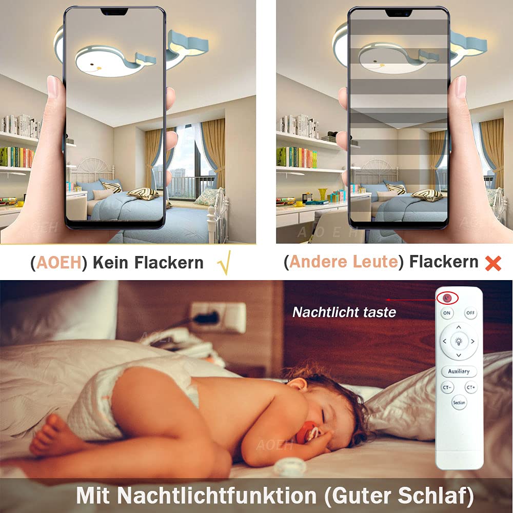 LED Deckenleuchte 60CM Raumbeleuchtung Delphinform Deckenlampe Junge Mädchen Baby Kinder Decke Licht Innenbeleuchtung Aufhängung Kinderzimmer Schlafzimmer Lampe Raumleuchten Kronleuchter,Blue.