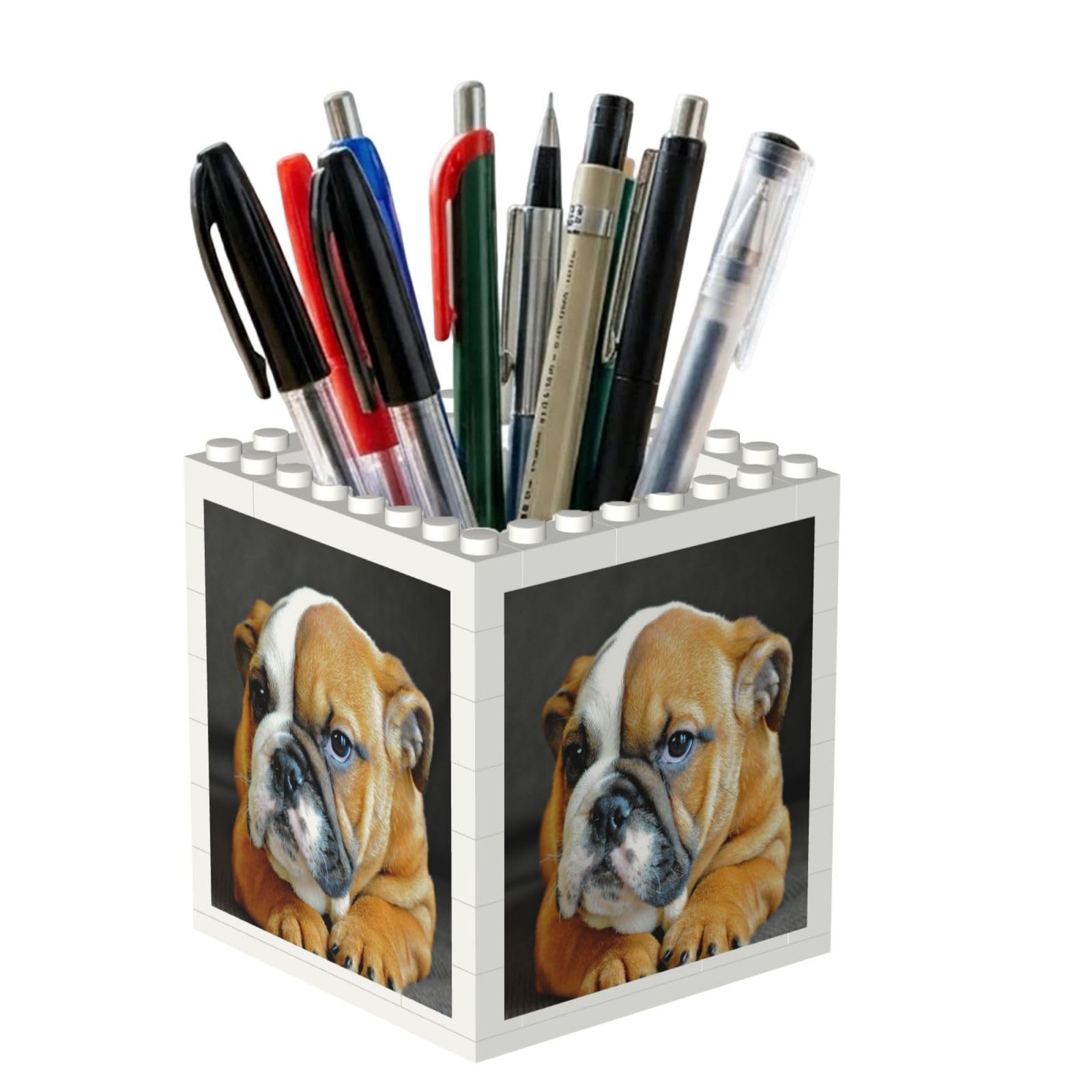 Poadnly English Bulldog Puppy Dog, Pen Pot Pencil Holder for Office Home School, Compact Desk Organiser for Office Stationery