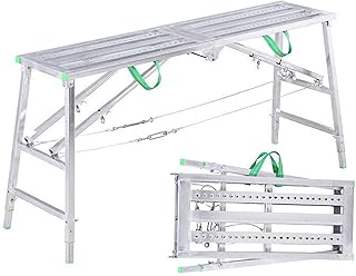 Folding Scaffolding Equipment, Telescopic Lightweight Multipurpose Work Platform with Adjustable Height, Load Capacity Stable Safe Portable Scaffold or Ladder Elevating Scaffolding