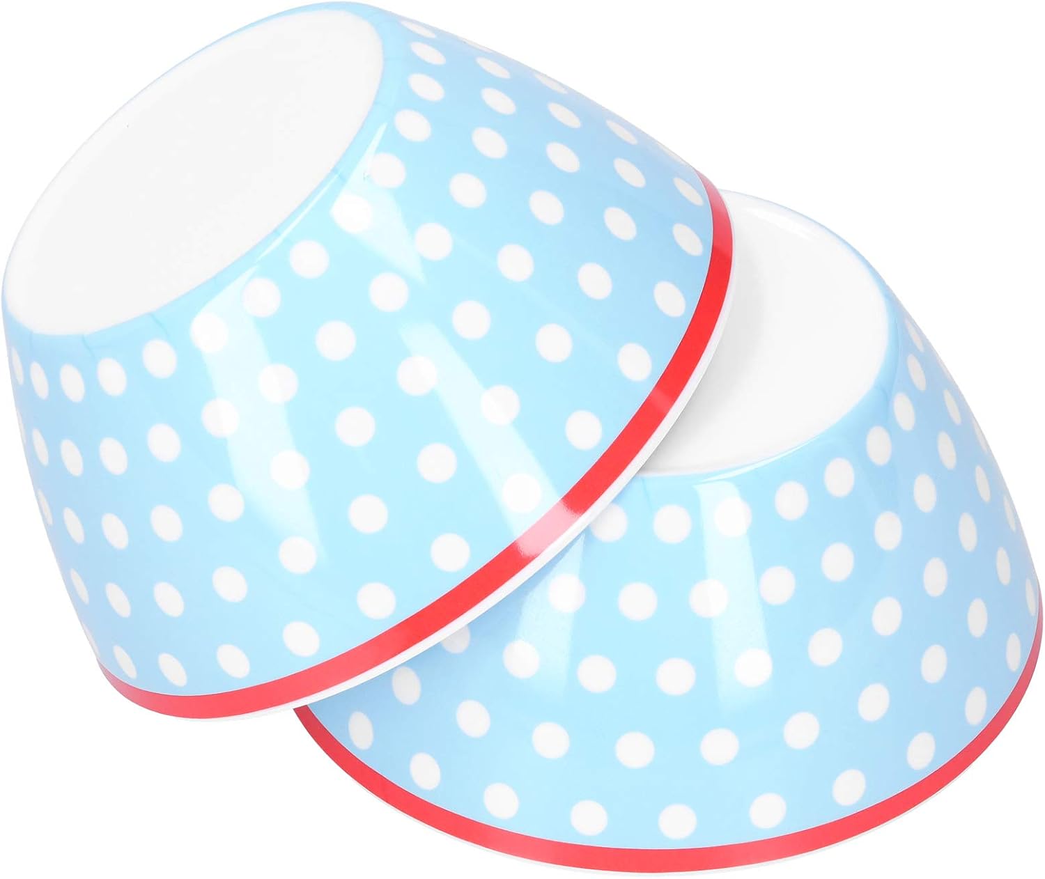 4Pcs Salad Bowl & Plate Set | Pale Blue Dots Design | Sturdy Melamine Tableware for Home/Restaurant/Hotel | Fruit, Salad, Dessert Serving Dishes