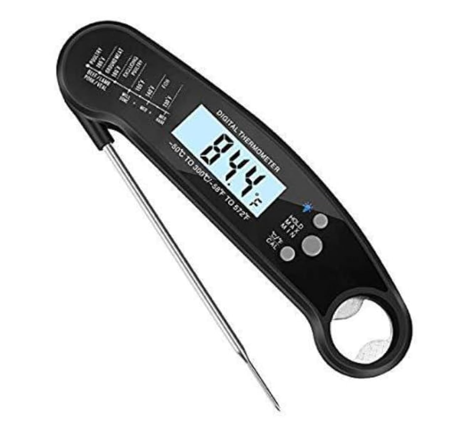 Food Thermometer, Kitchen Meat Thermometer, High Accuracy BBQ Thermometer, Slim Foldable Probe, Auto On/Off Switch, Rotating Large LCD Display, For Cooking Candy, BBQ Grills, Liquids, Beef (black)