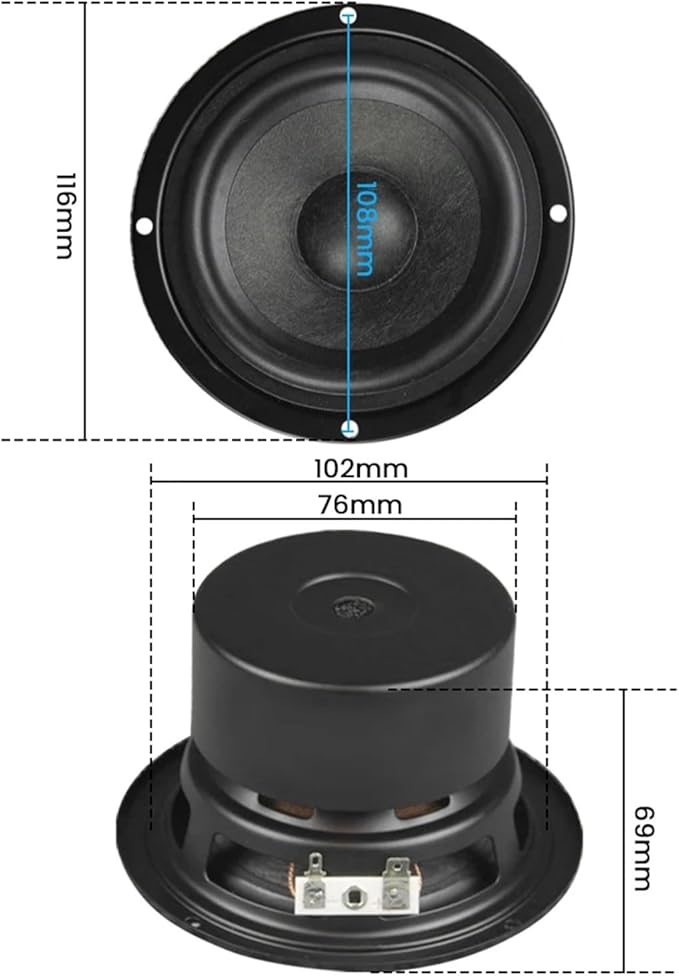 Altavoz 4 Pulgadas 25W 4 Ohm Fibra de Lana para Amplificador miniatura 6