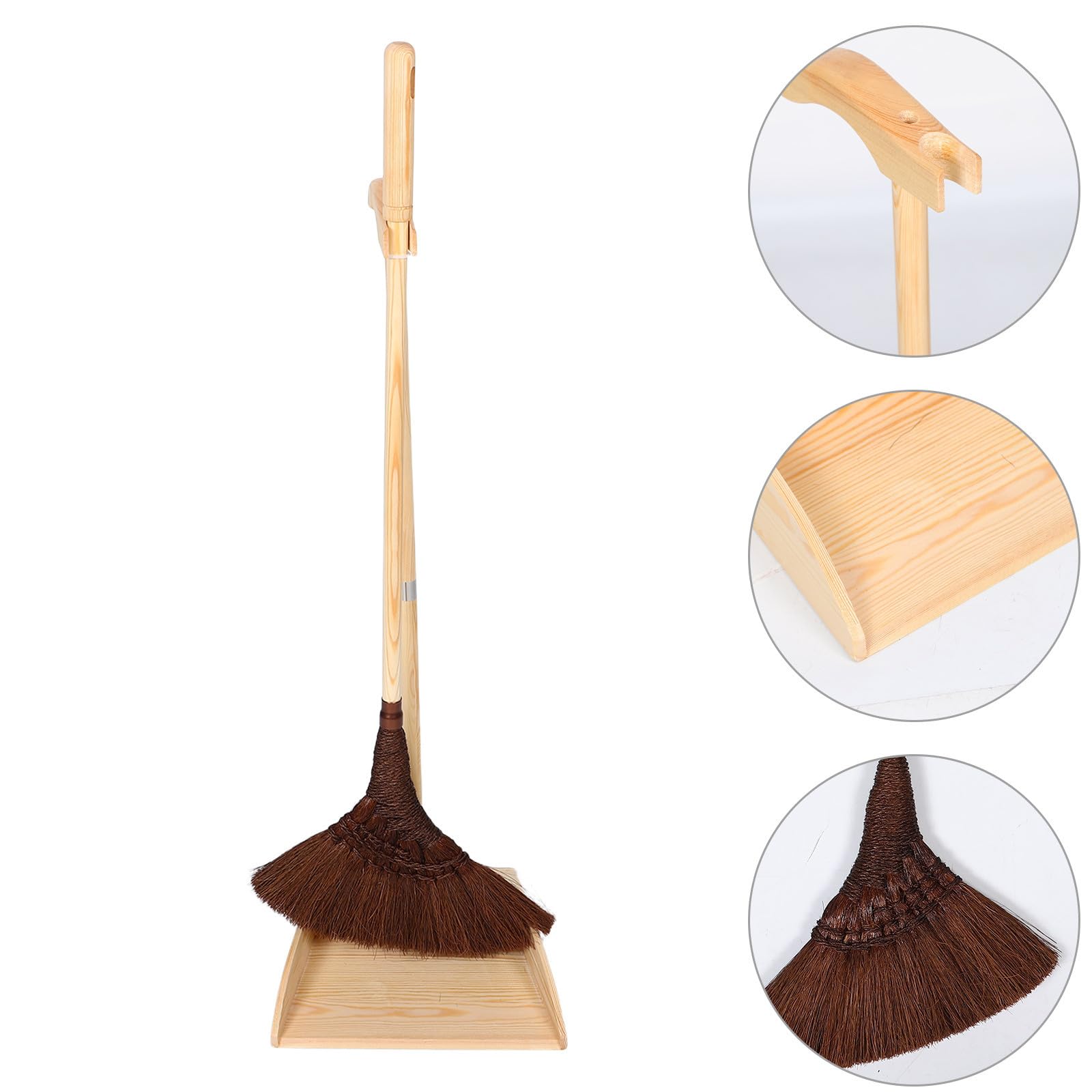 Cabilock Handgefertigtes Kehrset mit Langem Holzstiel und Antistatischem Palm Besen für Kratzfreie Reinigung im Garten und Haushalt im Klassischen Vintage Design