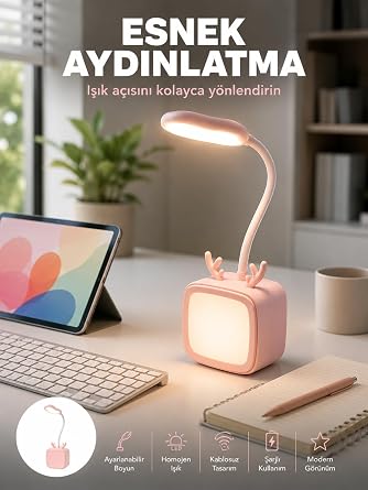 arj Edilebilir LED Masa Lambas  Kablosuz Ta nabilir Gece Lambas  [Enerji S n f  A]