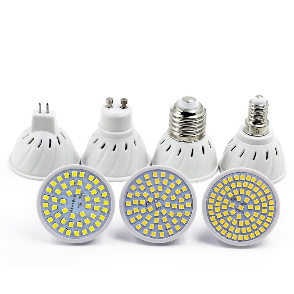 XYAL Lampadine, Confezione da 20 faretti LED AC220V MR16/GU10/E27/E14 4/6/8W 48/60/80LED 2835SMD LED sorgente luminosa in plastica(Warm white,GU10 80LED)
