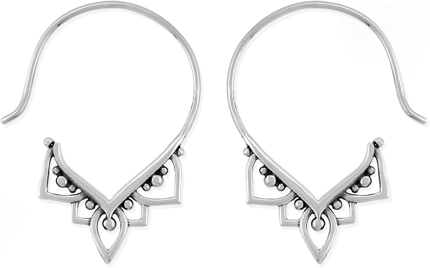 Sterling Silver Balinese Tribal Boho Pull Through Hoop Earrings