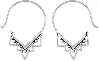 Jewelry Sterling Silver Balinese Tribal Boho Pull Through Hoop Earrings