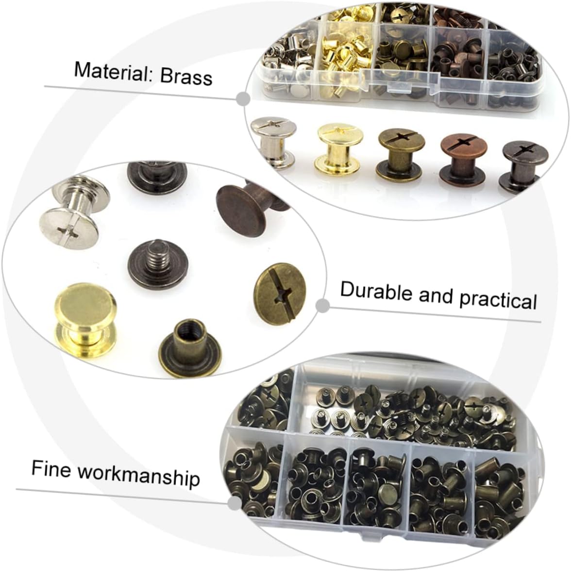 MUELODSIC 100sets Leather Rivets Kit Double-Sided Studded Rivets for Garment DIY Leathercraft Repair Accessories