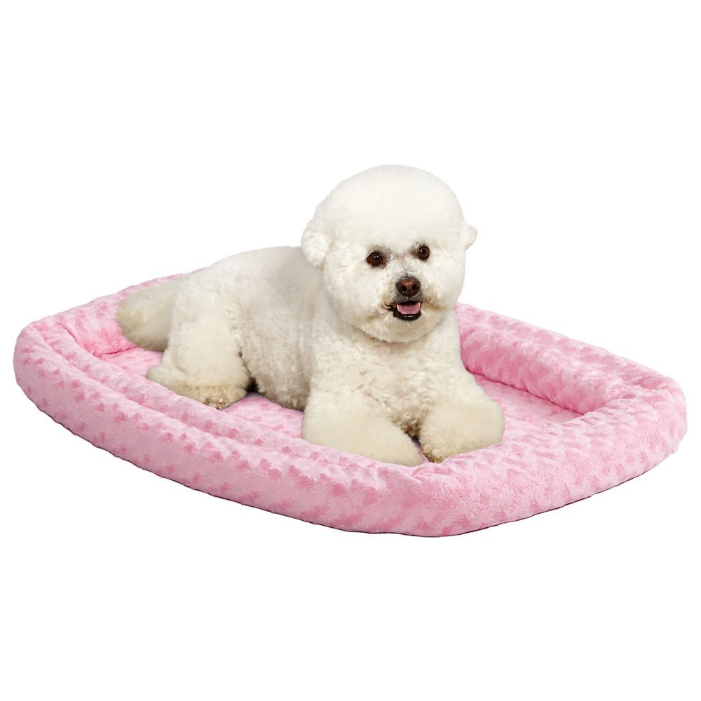 MidWest Homes for Pets XS QuietTime Double Bolster Pet Bed Pink Plush 59 cm Crate Mat with Stacked Bolsters, Machine Washable
