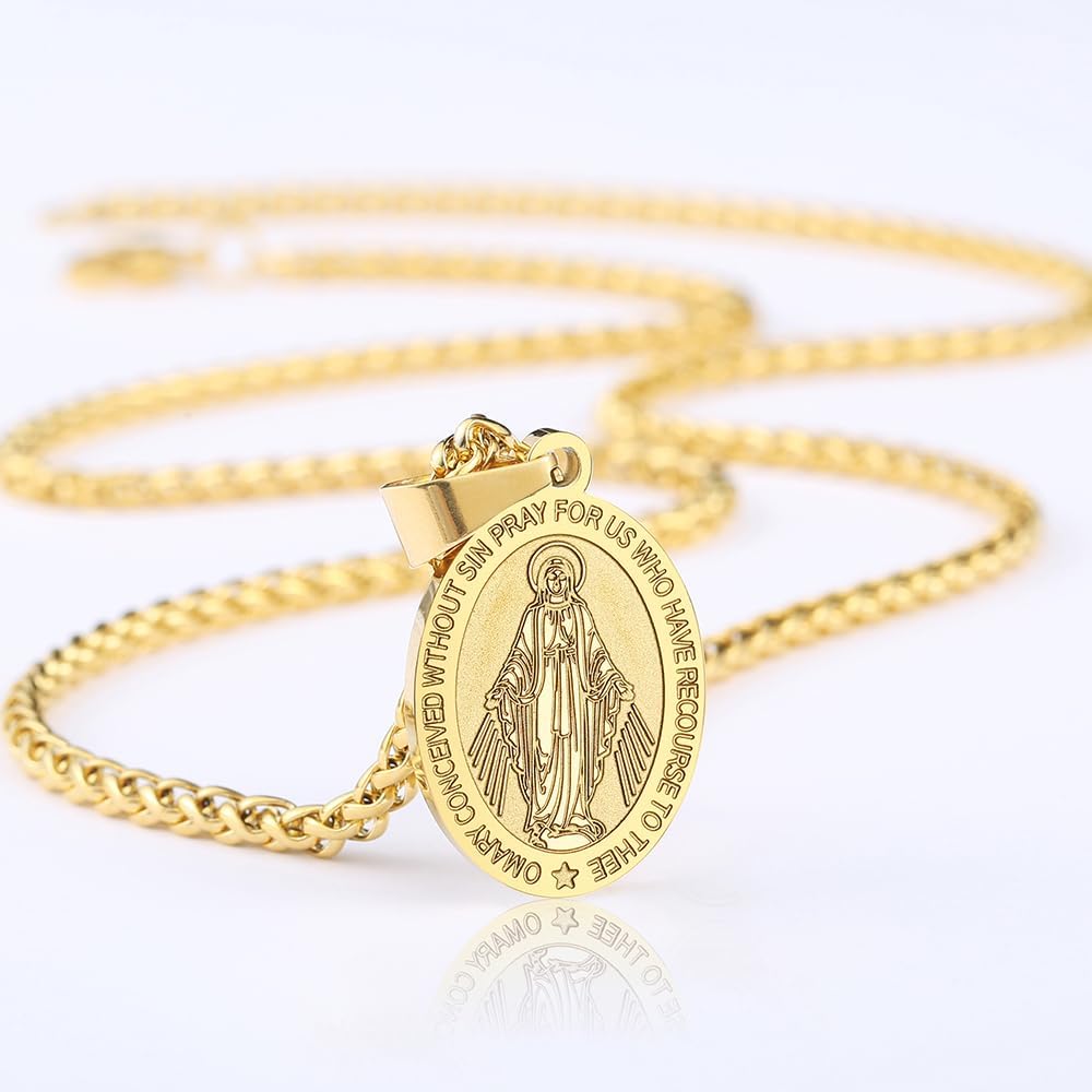 P. BLAKE Oval Saint Christopher/Michael/Joseph/Jude/Virgin Mary/Joseph/Francis/Patrick/Anthony/Benedict/Thomas Necklace for Men Women, Stainless Steel Catholic Patron Pendant with Chain 24 Inches - Image 2