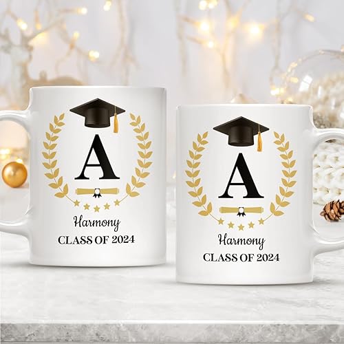 Miniatura 5 de wowcugi Regalos de graduación para ella, él, clase de 2024, taza de café de graduación personalizada con inicial, 11 onzas, 15 onzas, grado