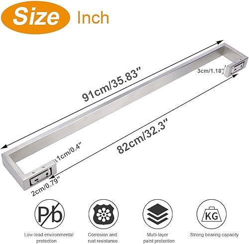 Miniatura 6 de TocTen Toallero de baño  Base cuadrada gruesa de acero inoxidable SUS304 para baño, accesorios de barra de baño, toallero resistente montado en la