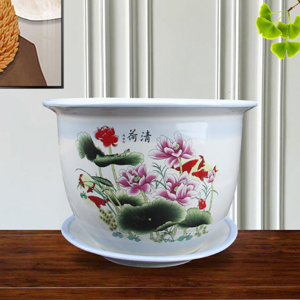 DFGHNBVC Chinoiserie Ceramic Plant Pot Flower Pots Indoor Plant Pots With Saucer Potted Plants For All House Plants, Herbs, Foliage Plant, And Seed Nursery,34 * 23CM