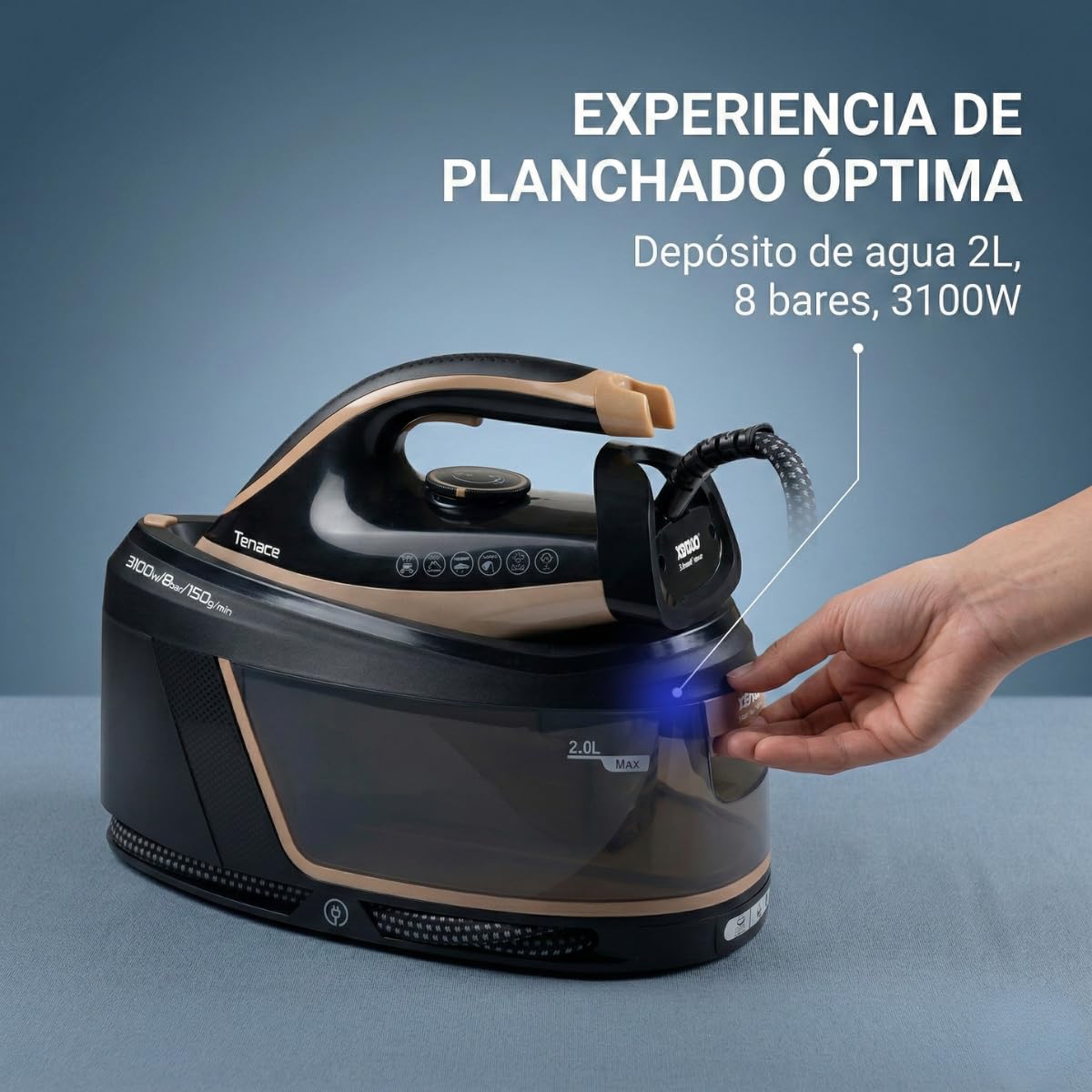 Centro de Planchado Plancha de Vapor para Ropa 3100W 8 Bares Vapor Vertical 150 G/Min Deposito 2L Suela Ceramica Antiadherente Autolimpieza Modo Eco Autoapagado Antical Cord 360 Seleccion Temperatura - 2